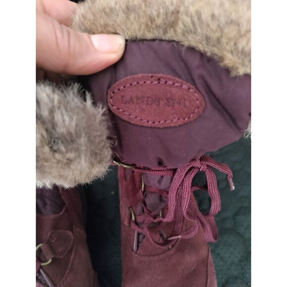 Women's Lands End Renata Suede Mid Calf Snow Boots Lace Up  Cranberry. 7.5 - Picture 4 of 6
